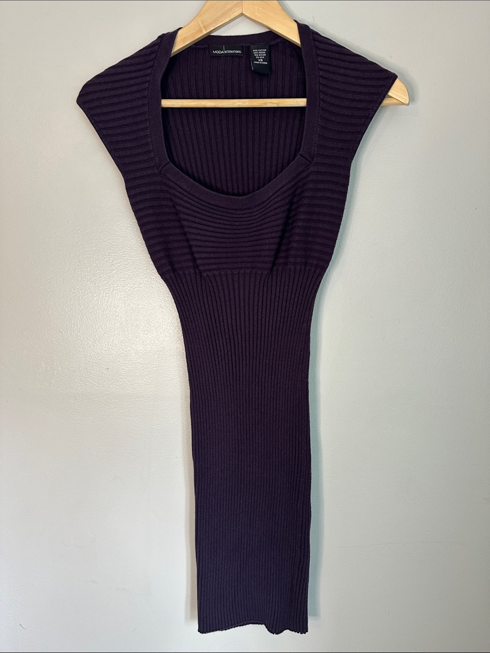 Moda International Deep Plum Ribbed Fitted Knit Dress, XS